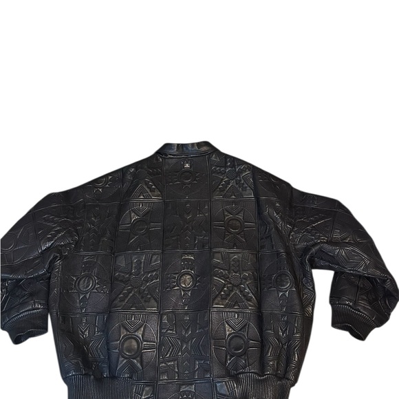 Al Wissam Black Embossed Leather Bomber Jacket Size 56 Luxury Sweet Wear Black - Picture 2 of 13